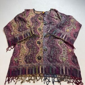 Anu 100% Wool Boho Embroidered Tapestry Jacket Kaftan Coat Women's Lg Lagenlook